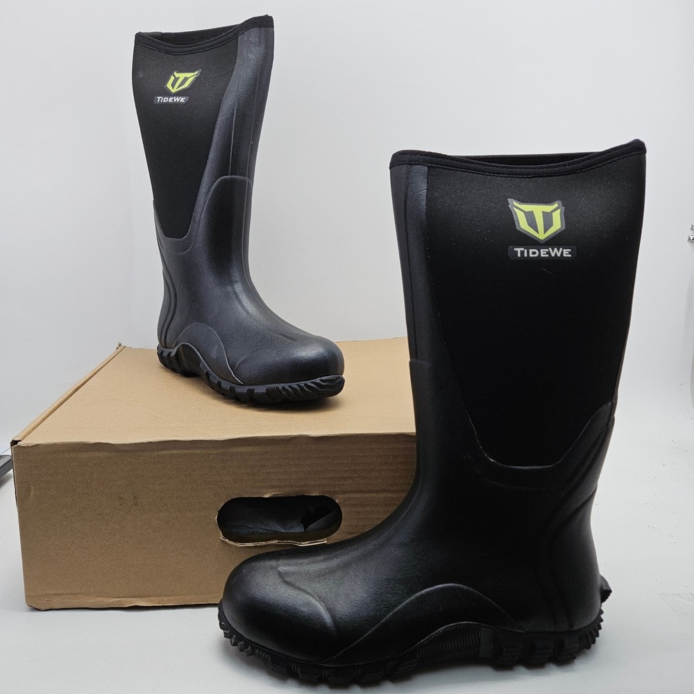 TideWe Mens Rubber Hunting Boots Black Waterproof Steel Shank Size 10 NEW